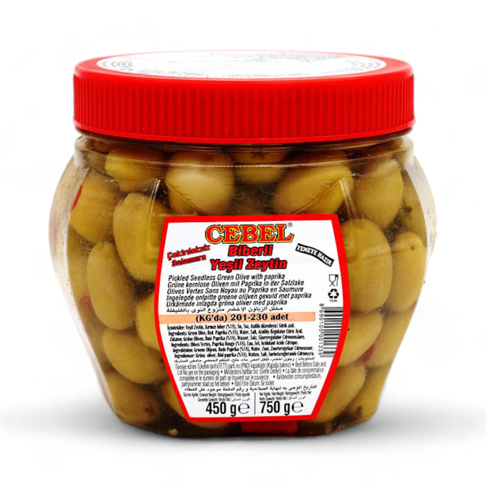 Cebel Biberli Yesil Zeytin- Grüne kernlose Oliven mit Roter Paprika XL 450g Cebel Biberli Yesil Zeytin- Grüne kernlose Oliven mit Roter Paprika XL 450g