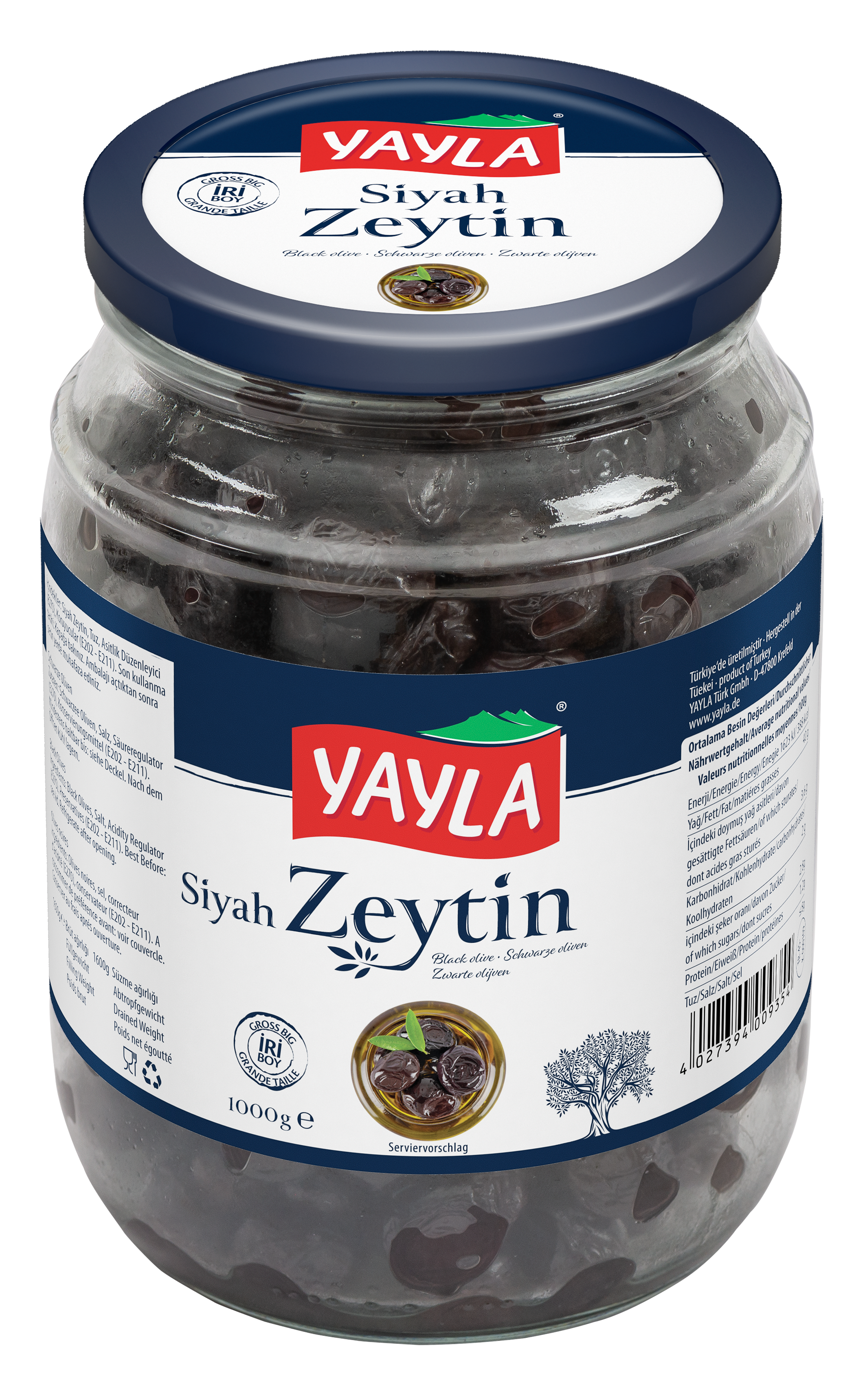 Yayla Natürliche schwarze Oliven in Lake, in Öl 1 kg Yayla Natürliche schwarze Oliven in Lake, in Öl 1 kg