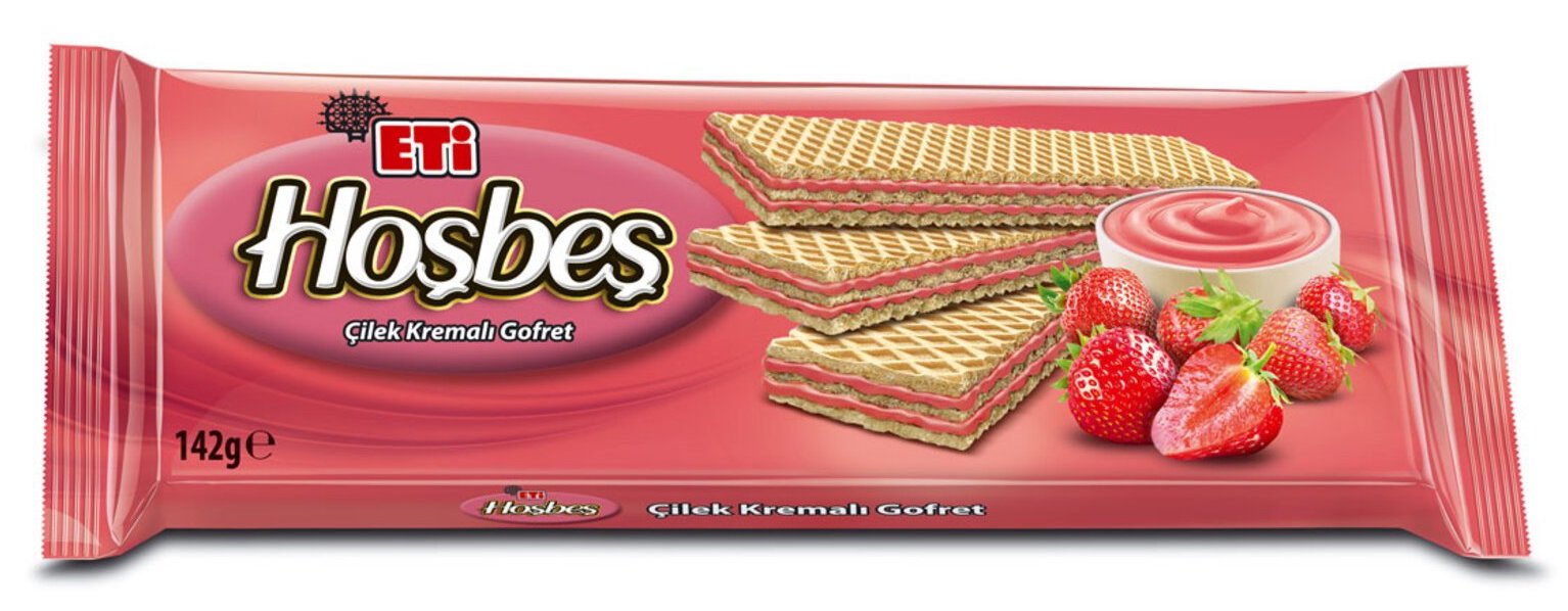 Eti Hoşbeş Gofret mit Erdbeercreme 142g Eti Hoşbeş Gofret mit Erdbeercreme 142g