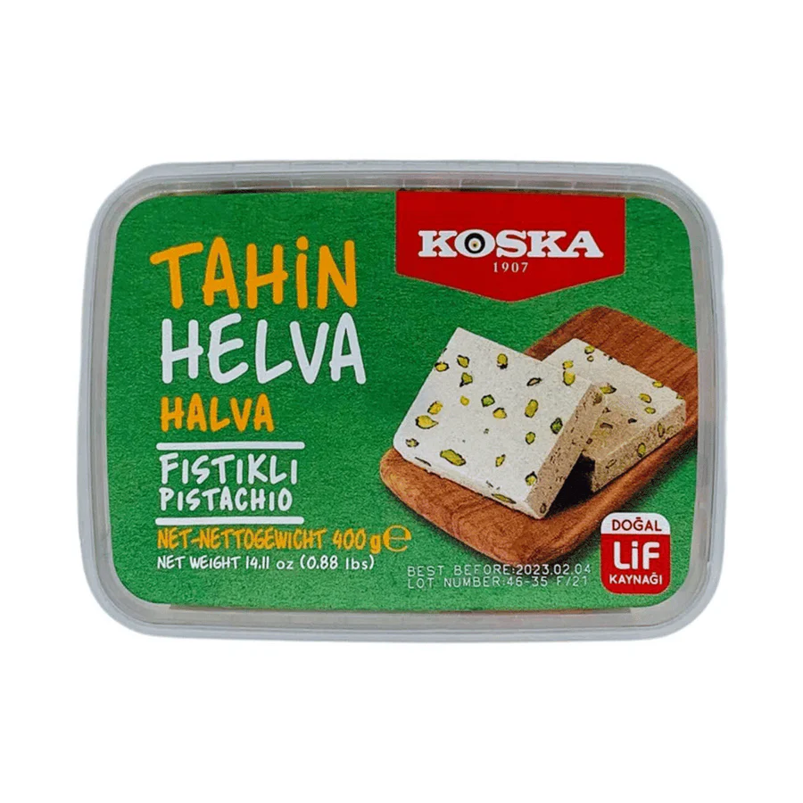 Koska Fistikli Tahin Helva - Süsswarenspezialität mit sesampaste mit Pistachio 350g Koska Fistikli Tahin Helva - Süsswarenspezialität mit sesampaste mit Pistachio 350g